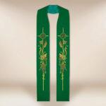 Embroidered green stole IHS Wheat Ears and Grapes