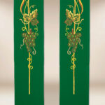 Embroidered green stole IHS Wheat Ears and Grapes