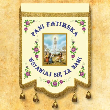 Double-sided banner embroidered with the image of Our Lady of Fatima
