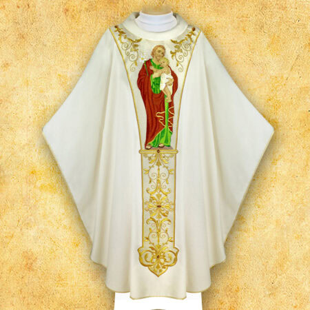 Liturgical chasuble embroidered with the image of St. Joseph.