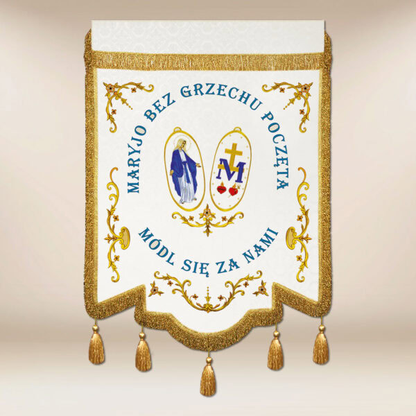 Chorągiew haftowana z wizerunkiem Maryja bez Grzechu