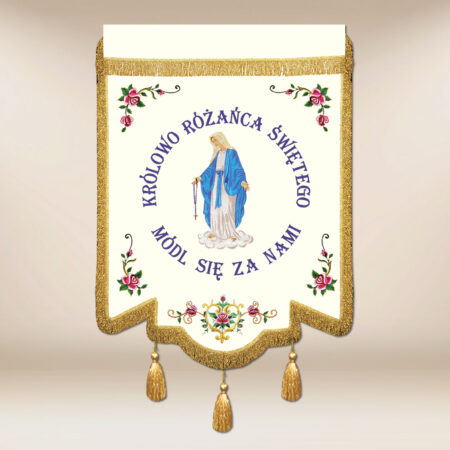 Chorągiew haftowana – Królowa Różańca Świętego