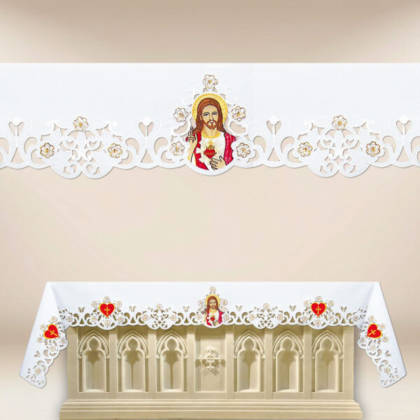 Embroidered altar cloth "Heart of Jesus" with an image (length up to 650cm) Embroidered altar cloth "Heart of Jesus" with an image (length up to 650cm)