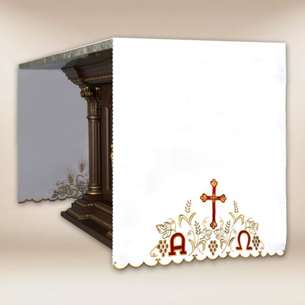 Alfa Omega altar cloth embroidered on the sides