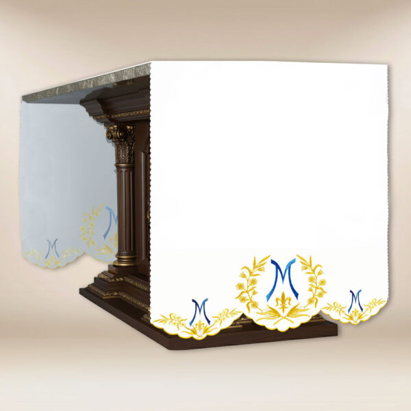 Obrus haftowany po bokach “Ave Maryja – niebieski”