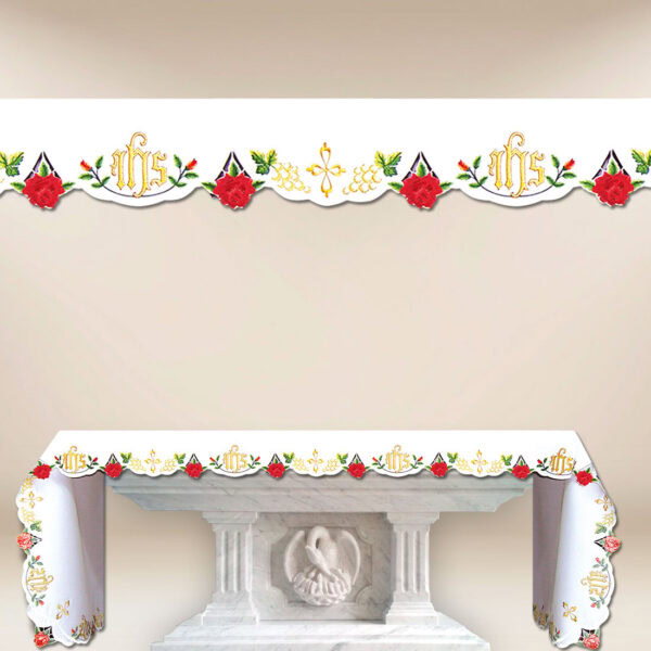 Embroidered altar cloth with roses 280x115