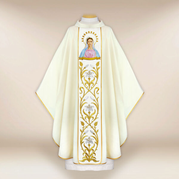 Chasuble with embroidered image of "Our Lady of Medjugorje"