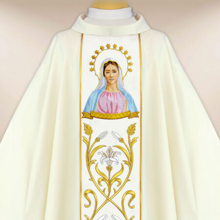 Chasuble with embroidered image of "Our Lady of Medjugorje"