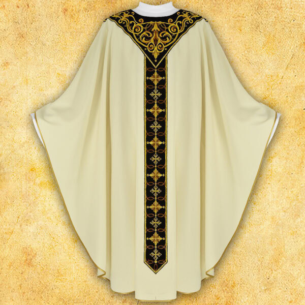Embroidered Chasuble in Ecru with Black Band