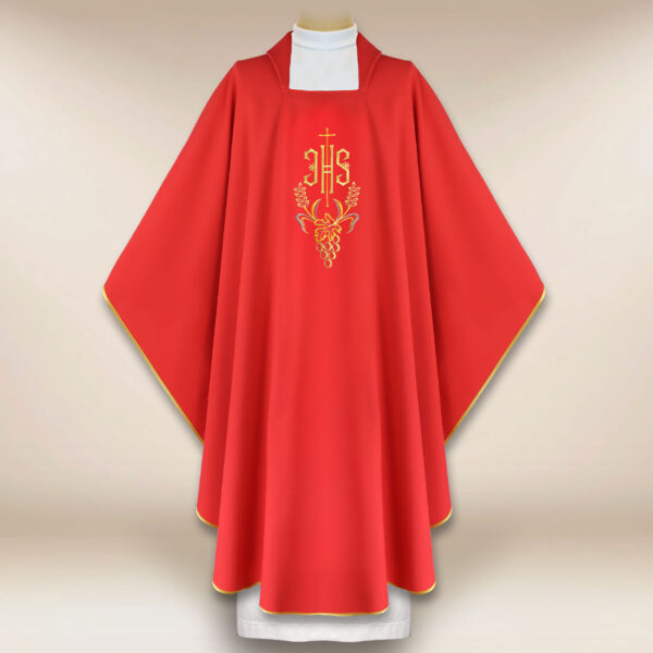 Embroidered Chasuble IHS Red