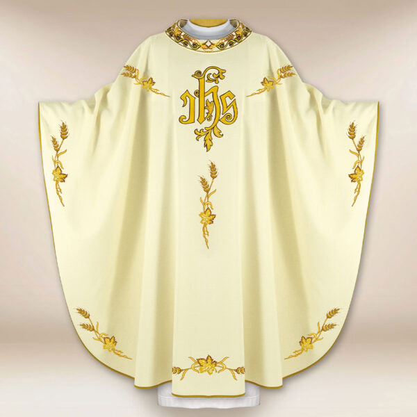 Liturgical Chasuble with IHS Embroidery