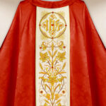 Red embroidered chasuble