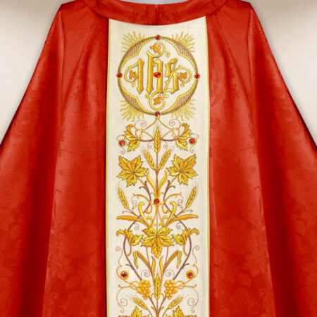 Red embroidered chasuble