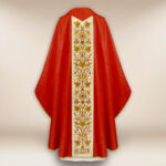 Red embroidered chasuble