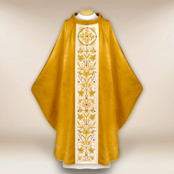 Embroidered jacquard chasuble in gold