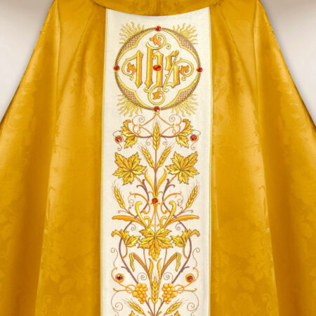 Embroidered jacquard chasuble in gold