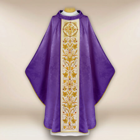 Purple jacquard embroidered chasuble