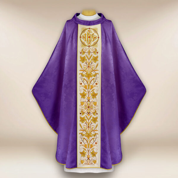Purple jacquard embroidered chasuble