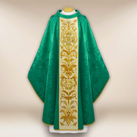Green embroidered chasuble IHS