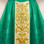 Green embroidered chasuble IHS