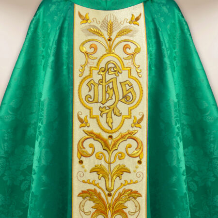 Green embroidered chasuble IHS