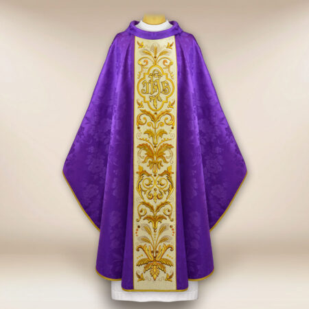 Embroidered IHS Chasuble in Purple