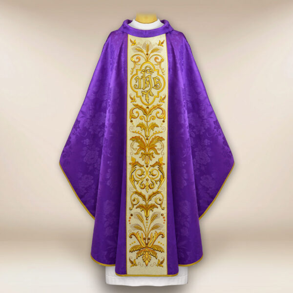 Embroidered IHS Chasuble in Purple
