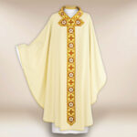 Liturgical embroidered chasuble in ecru