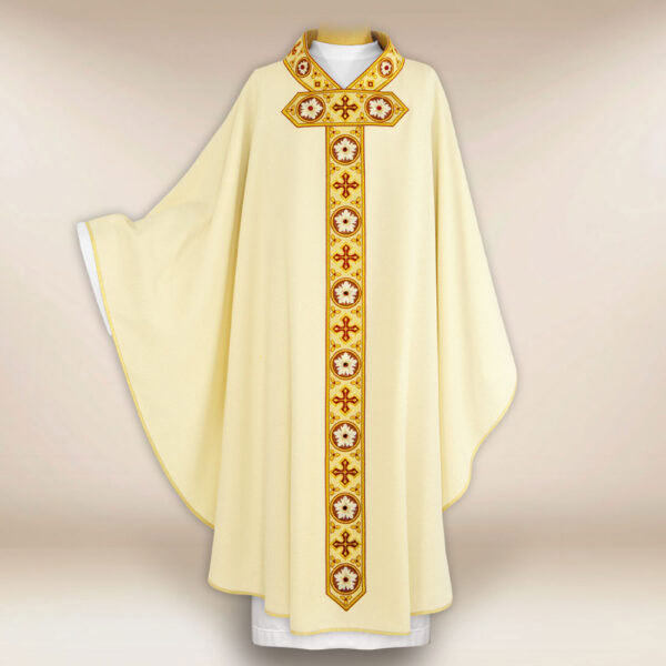 Liturgical embroidered chasuble in ecru