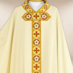 Liturgical embroidered chasuble in ecru