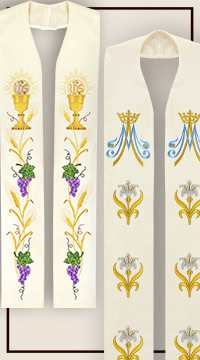 Embroidered priest stole with Eucharistic and floral motifs – liturgical set