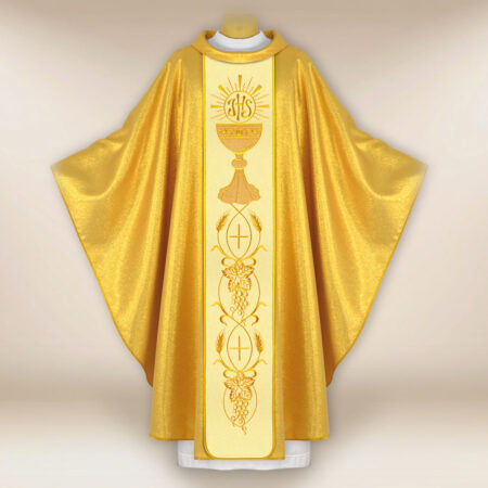 Golden Chasuble with IHS Chalice Embroidery