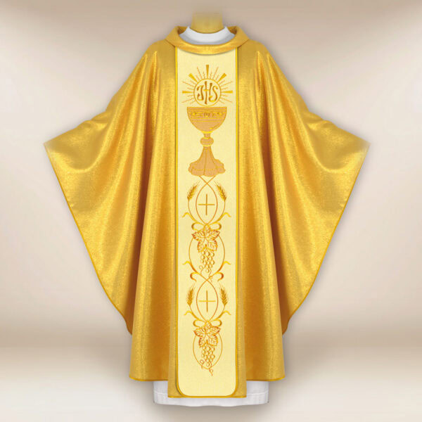 Golden Chasuble with IHS Chalice Embroidery
