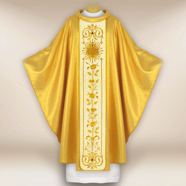 Gold Embroidered Chasuble IHS in Rays