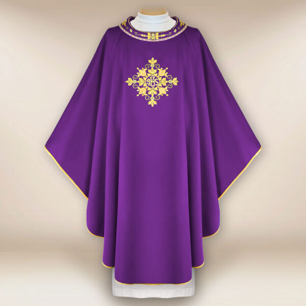 Liturgical embroidered chasuble in purple