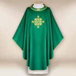 Embroidered liturgical chasuble green IHS
