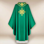 Embroidered liturgical chasuble green IHS