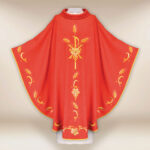 Red liturgical chasuble with PX