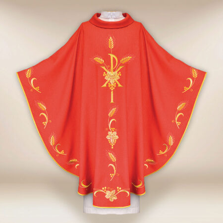 Red liturgical chasuble with PX