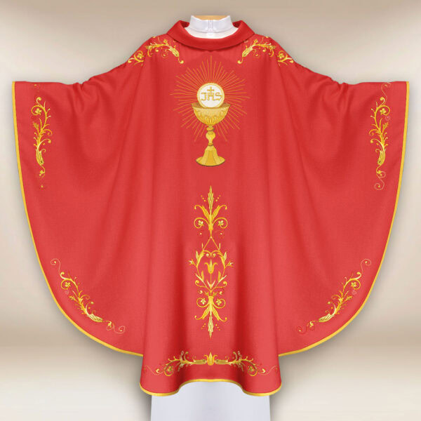 Red embroidered chasuble with chalice