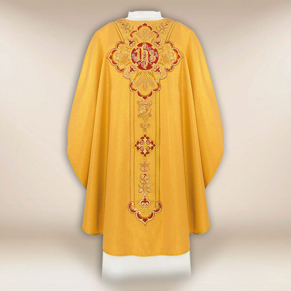 Gold embroidered chasuble with IHS