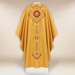 Gold embroidered chasuble with IHS