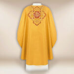 Gold embroidered chasuble with IHS