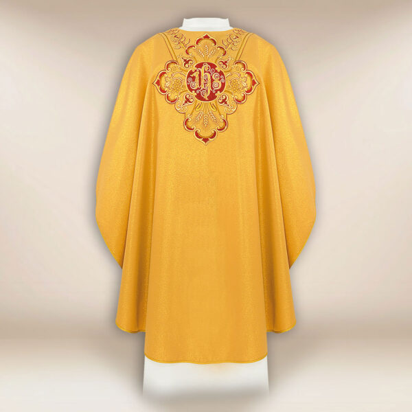 Gold embroidered chasuble with IHS