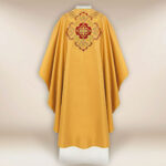 Gold embroidered chasuble with IHS