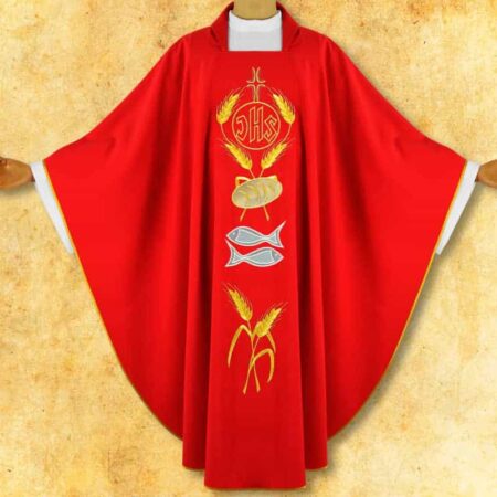Red embroidered chasuble