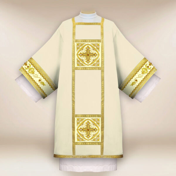 Embroidered ecru dalmatic with crosses