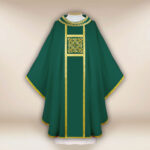 Liturgical green chasuble embroidered with a band