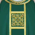 Liturgical green chasuble embroidered with a band