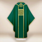Liturgical green chasuble embroidered with a band